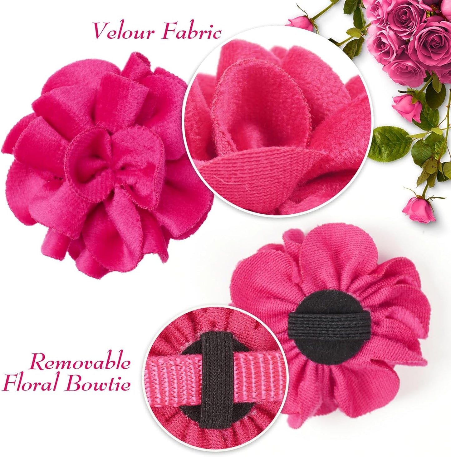 azuza 2 Pack Cat Collar Floral with Bell and Removable Flower Bowtie Breakaway Adjustable Velvet Fabric Cat Collar for Pets and Daily Decoration，Hot Pink & Purple