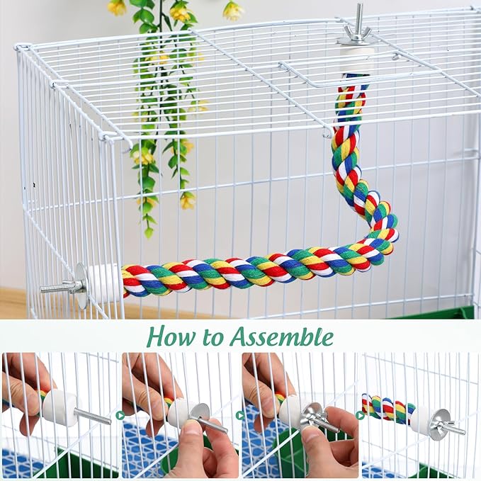 iplusmile Bird Rope Perch Swing & Climbing Toy - 40-Inch Extra Long Soft Spiral Colorful Cotton Rope for Parrots Cockatiels Parakeets Budgie Cage Accessories