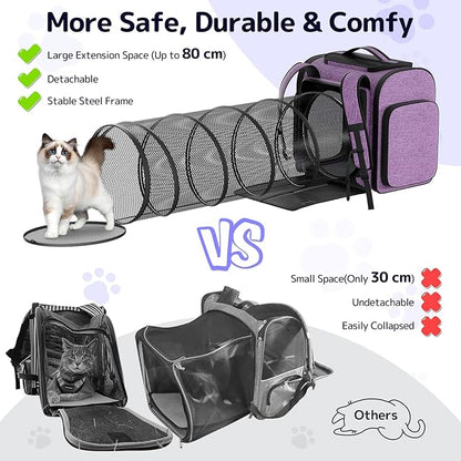 Pawtners Cat Backpack Carrier, Large Space Dog Backpack with Breathable Mesh, Expandable Pet Carrier Backpack for Small Medium Kitten Puppy Up to 18 Lbs, Suitable for Travel Hiking Camping Shopping
