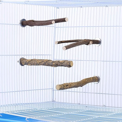 CozyCabin Natural Wood 4Pcs Bird Perches Stand, Hanging Cage Toys Accessories for Small Parrot Budgies Conure Parakeets Cockatiels Lovebirds