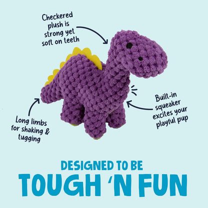 goDog Checkers Just for Me Dinos Bruto Squeaky Plush Dog Toy, Chew Guard Technology - Purple, Mini