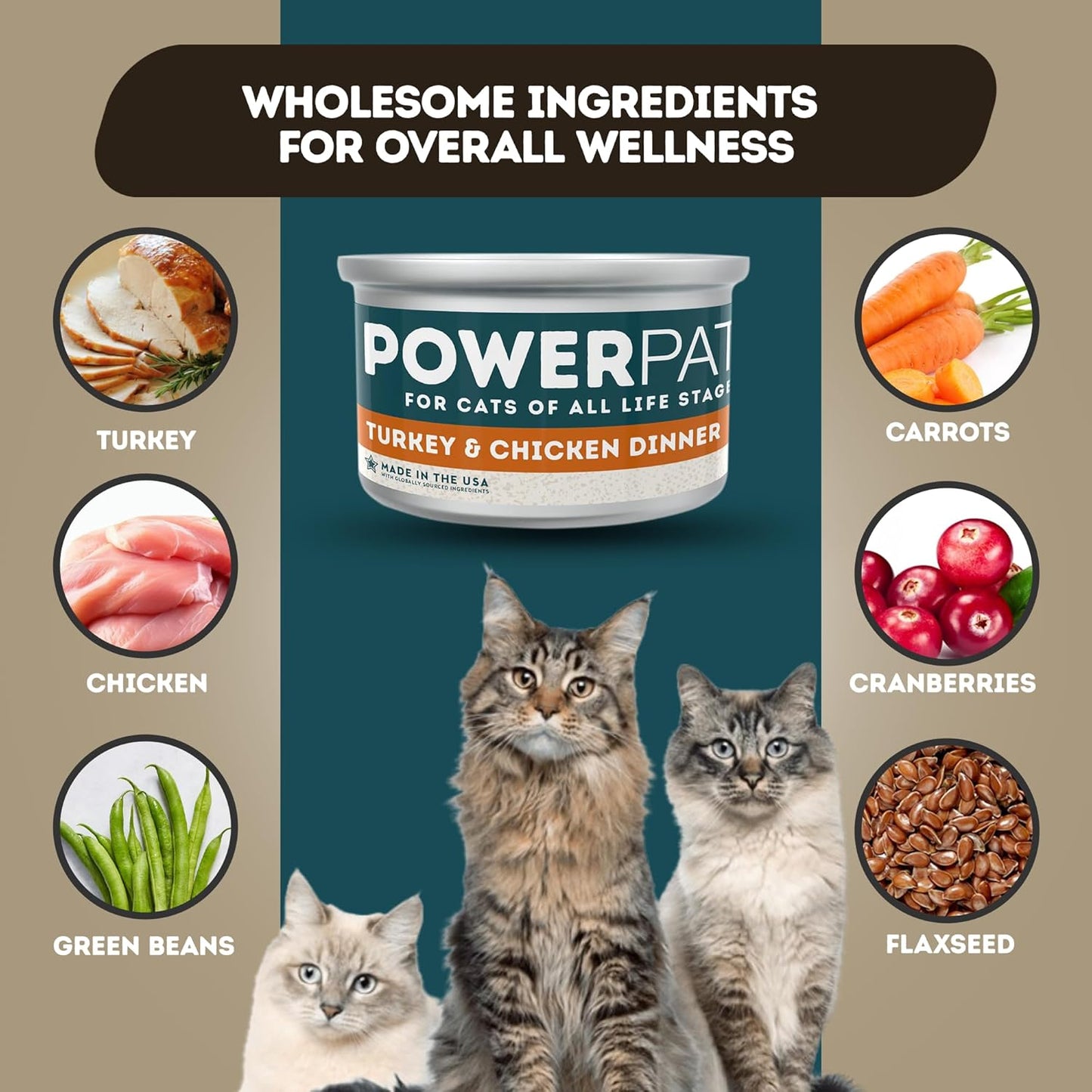 Only Natural Pet PowerPate Grain-Free Turkey & Chicken Dinner Wet Cat Food - High Protein, Healthy Balanced Nutrition for Kittens & Cats of All Life Stages, 2.75 oz Cans, Case of 12 (T)
