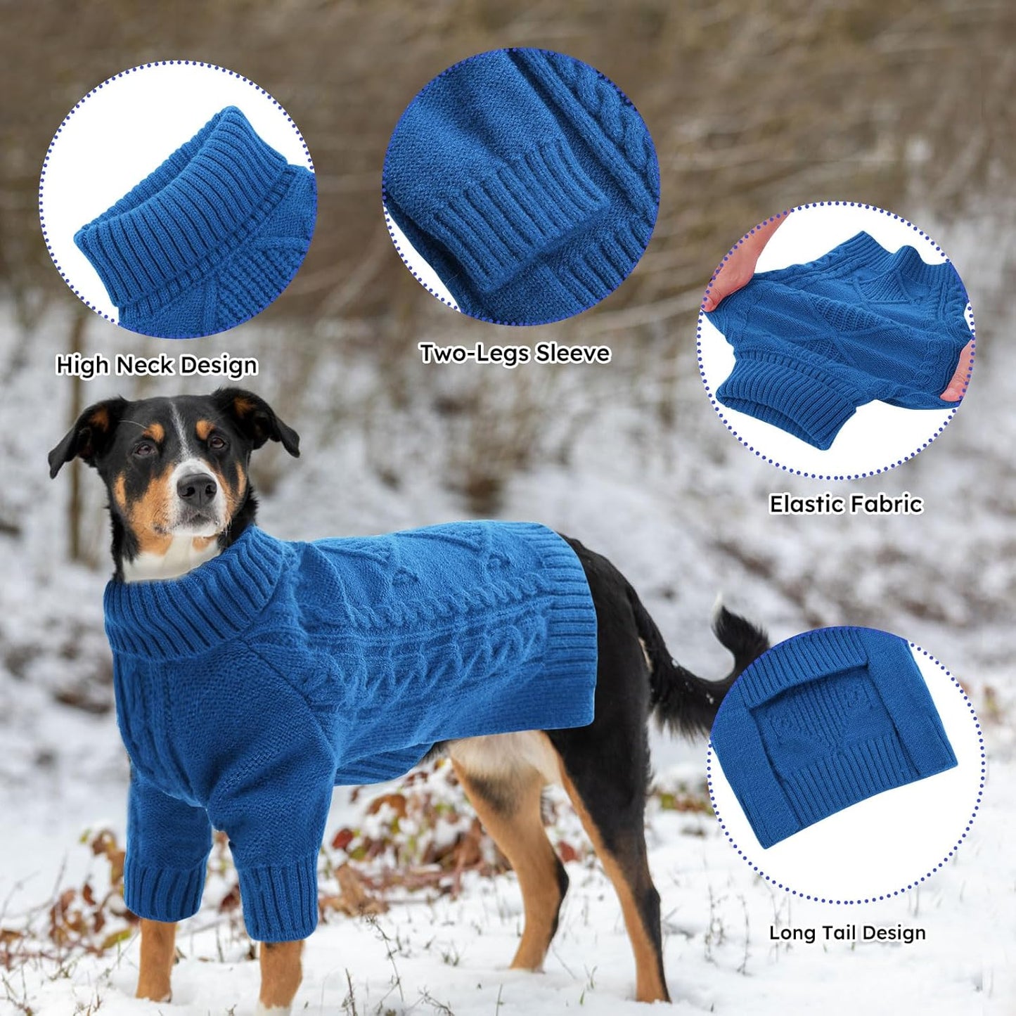 ASENKU Knitted Dog Sweater, Pullover Big Thermal Dog Winter Sweater, Turtleneck Doggy Sweaters for Large Medium Dogs Boy Girl,Warm Pet Sweatshirt for Maltese,Mini Dachshund,M