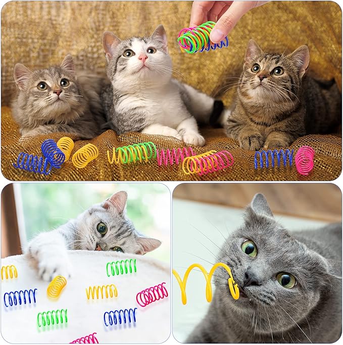 Yunsailing 300 Pcs Cat Spring Toy Cat Spiral Toys Interactive for Indoor Colorful Plastic Springs Coil for Kitten Hunting Swatting Biting