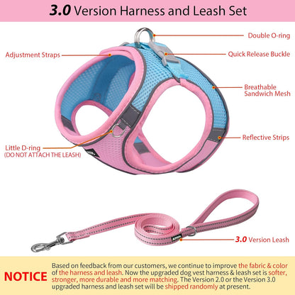 AIITLE Dog Harness, Summer No-Pull Cat Harness with a Leash, Adjustable Reflective Dog Vest, Cat Harness Escape Proof, Outdoor Walking, Camping for Extra Small Dogs and House Cats Pink XXXS