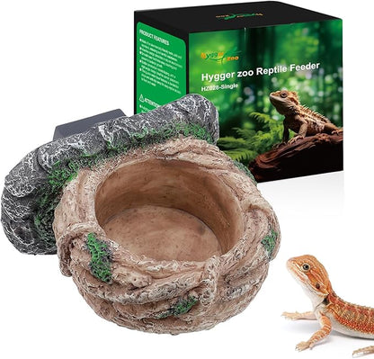 Magnetic Reptile Feeding Ledge, Gecko Feeder Ledge with One Piece Cup, Hollow Vine Food Dish, Reptile Water Bowl for Bearded Dragon Lizard Snake