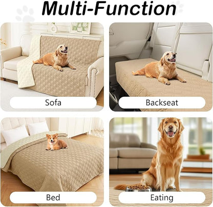 hyha Waterproof Dog Bed Blanket, Soft Pet Blankets, Waterproof Couch Cover for Dogs, Reversible Sofa Covers Washable for Furniture (82x82 Inch, Camel/Beige)