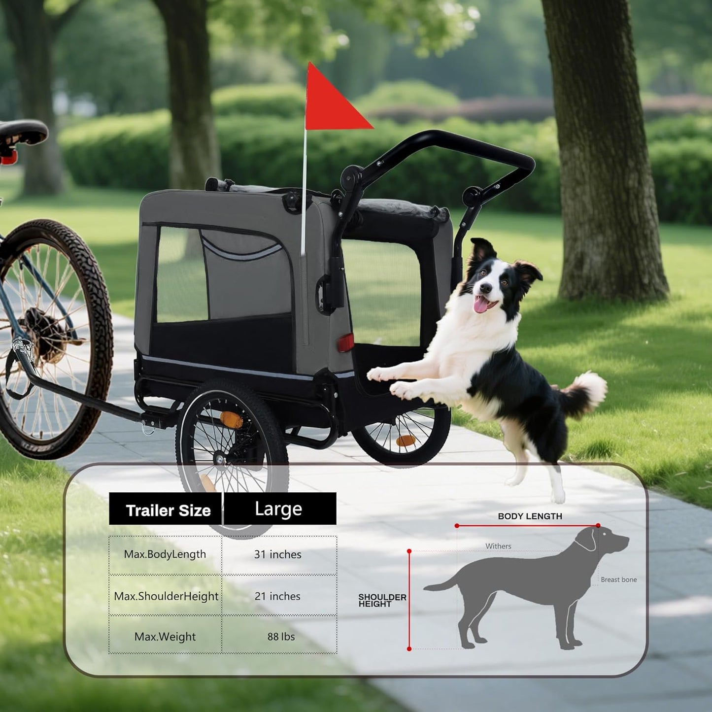 Pet Bike Trailer for Dogs, 88LBS Capacity Dog Bicycle Trailer with 20" Pneumatic Rubber Wheels, Multi-Directional Ventilation, Waterproof Cover, Perfect for Cycling with Pets