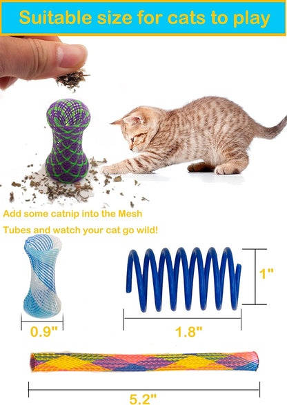 Fashion's Talk 49PCS Cat Spring Toy for Kitten Catnip Bag Mesh Tubes Spring Cat Toy Bulk for Indoor Cats Kitty