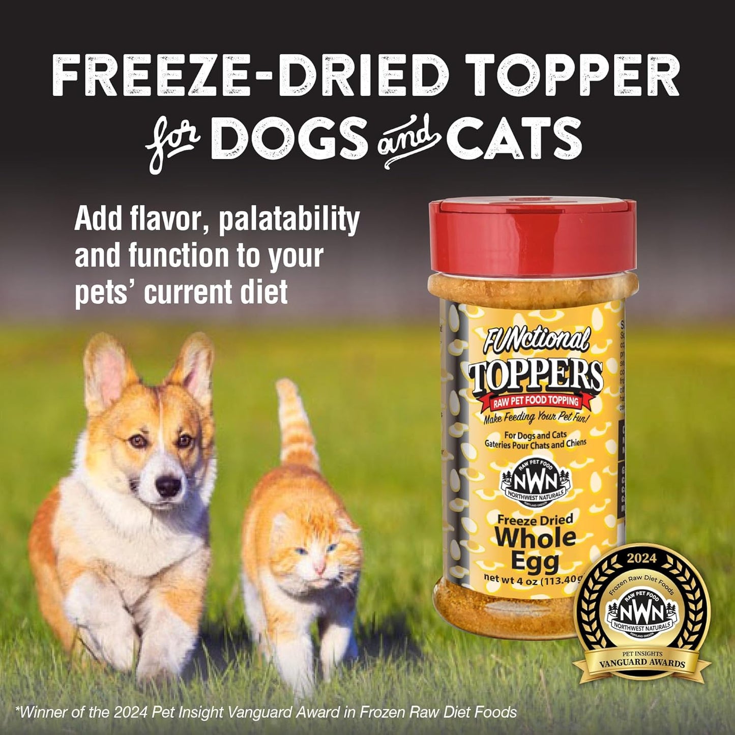 Northwest Naturals Freeze-Dried Whole Chicken Egg Functional Topper - for Dogs & Cats - Healthy, 1 Ingredient, Human Grade Ingredients, All Natural, Proudly Made in USA, 4 Oz (Pack of 2)