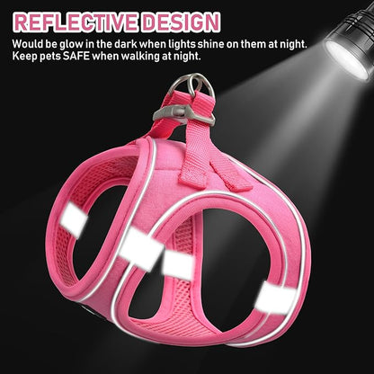 GAMUDA Small Pet Harness Collar and Leash Set, Step in No Chock No Pull Linen Fabric Soft Mesh Dog Vest Harnesses Reflective for Dogs Puppy Cats Kitten Rabbit (Pink, S)