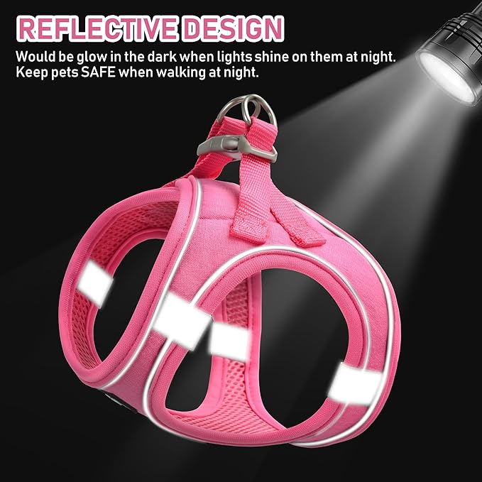 GAMUDA Small Pet Harness Collar and Leash Set, Step in No Chock No Pull Linen Fabric Soft Mesh Dog Vest Harnesses Reflective for Dogs Puppy Cats Kitten Rabbit (Pink, XS)