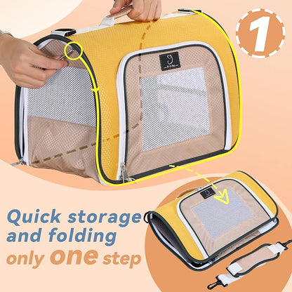 A4Pet Rabbit Carrier, Airline Approved Cat Carrier for Under 12 lbs, Soft-Sided Pet Travel Carrier Yellow, Small