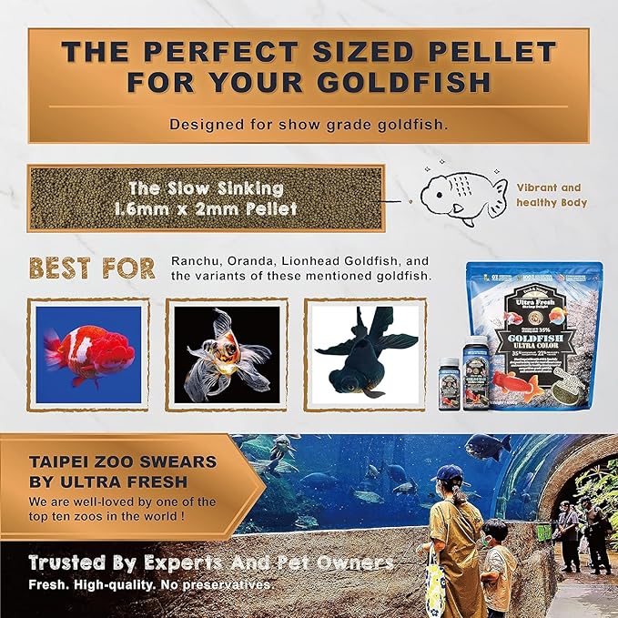 Ultra Fresh Sinking Goldfish Food, Color Enhancing, Balanced Diet, All Natural Ingredients, Clear Water Formula, Slow Sinking Gold Fish Pellets, Goldfish Ultra Color 16.22 oz
