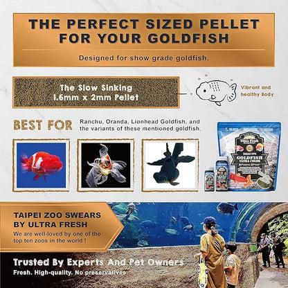 Ultra Fresh Sinking Goldfish Food, Color Enhancing, Balanced Diet, All Natural Ingredients, Clear Water Formula, Slow Sinking Gold Fish Pellets, Goldfish Ultra Color 16.22 oz