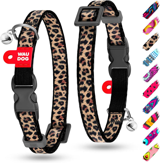 WAUDOG Nylon Cat Collar with Removable Bell and QR ID Tag for Small, Medium and Large Breeds Adjustable Long Lasting Durable Kitten Collars Boy & Girl