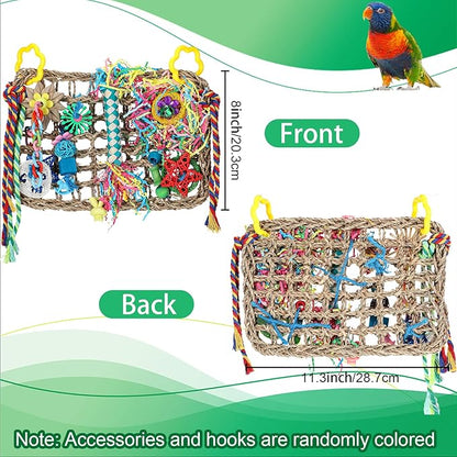 Liliful 2 Pieces Bird Foraging Toys for Parakeets Cockatiel Conures Lovebirds Foraging Shredding Seagrass Wall with Colorful Chewing Toys