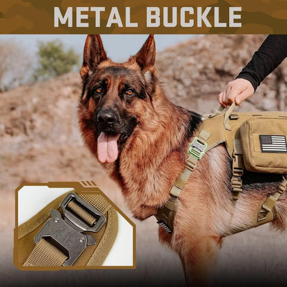 Forestpaw Tactical Dog Harness for Large Dogs,Tactical Dog Collar with Bungee Leash Set,No Pull Military Dog Harness for Walking Training,Adjustable for Medium Large Dogs,Khaki,Chest 21.5-45"