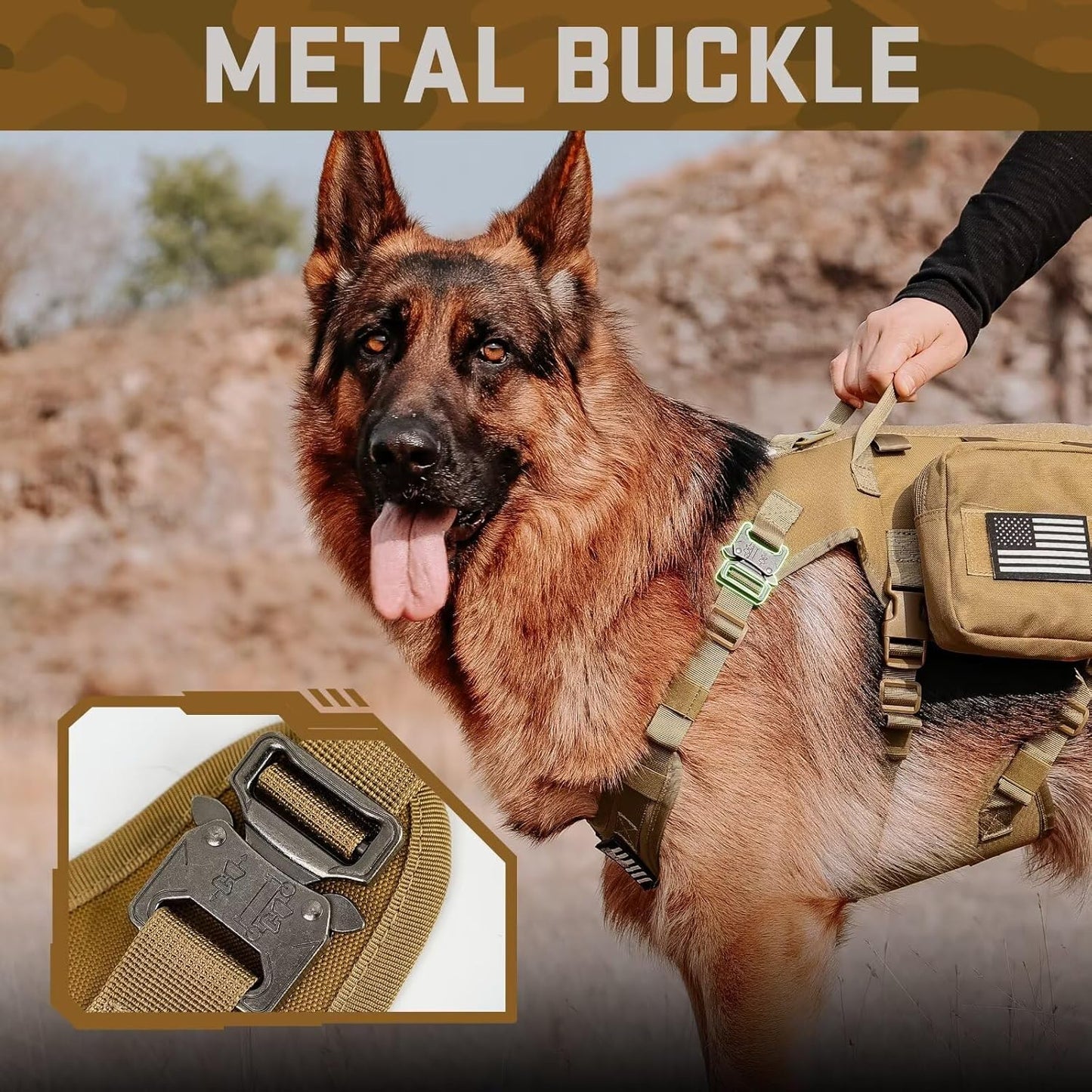 Forestpaw Dog Harness Medium Sized,Tactical Dog Harness with Handle,No Pull Military Style Service Dog Vest with Pockets Adjustable for Medium Dogs,Brown,Chest 19.5-41.5"
