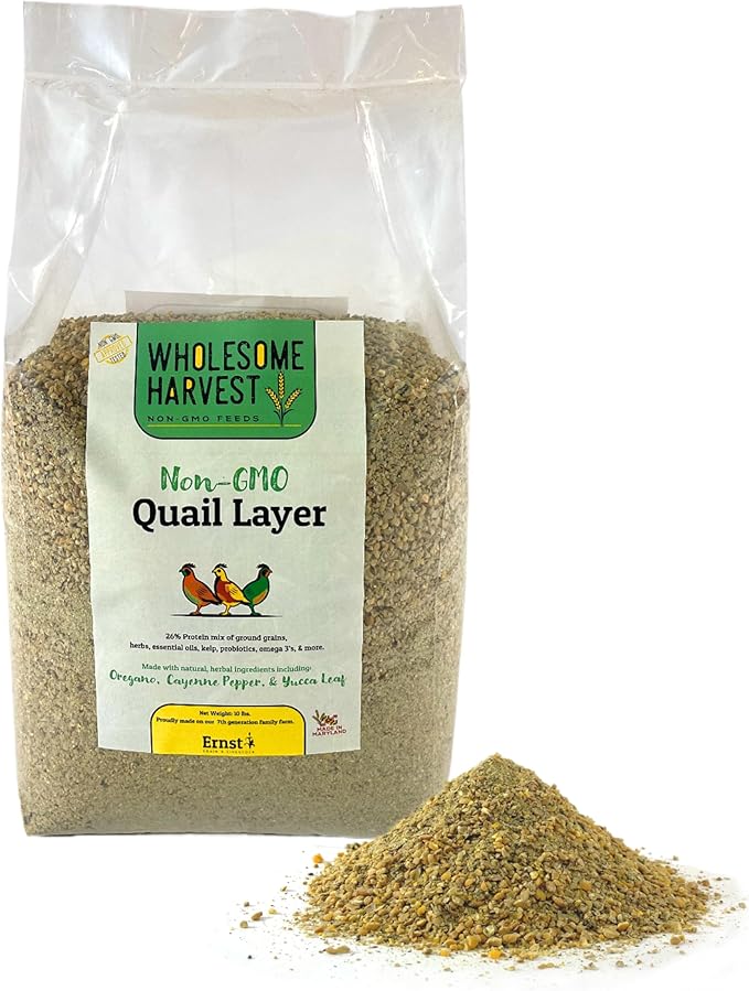 Non-GMO Quail Layer Feed 26% - Premium 10 lb Food for Laying Birds, Button Food