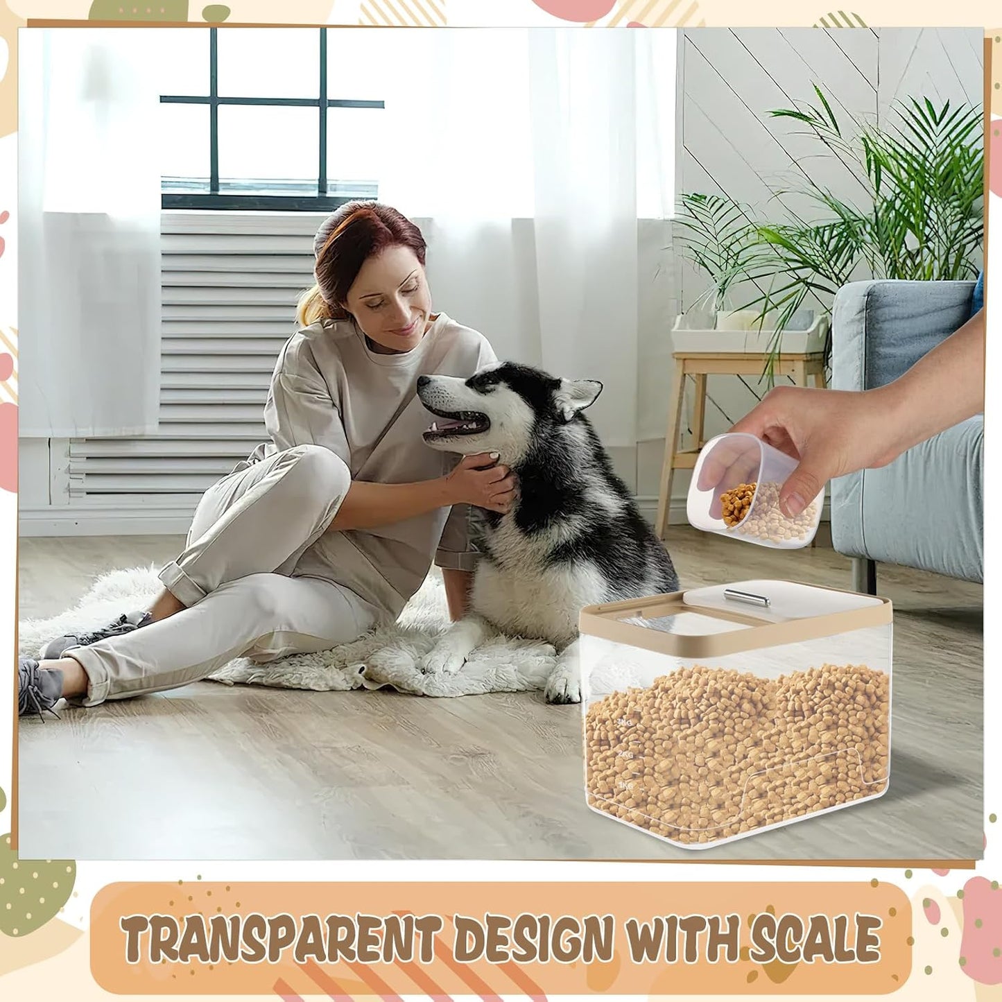 CIEOVO 2 Pack Airtight Dog Food Storage Container, 10Lbs Clear Pet Dog Food Storage Bin with Measuring Scoops for Rice Grain Pet Dog Cat Bird Dog Treat Storage Food Fresh