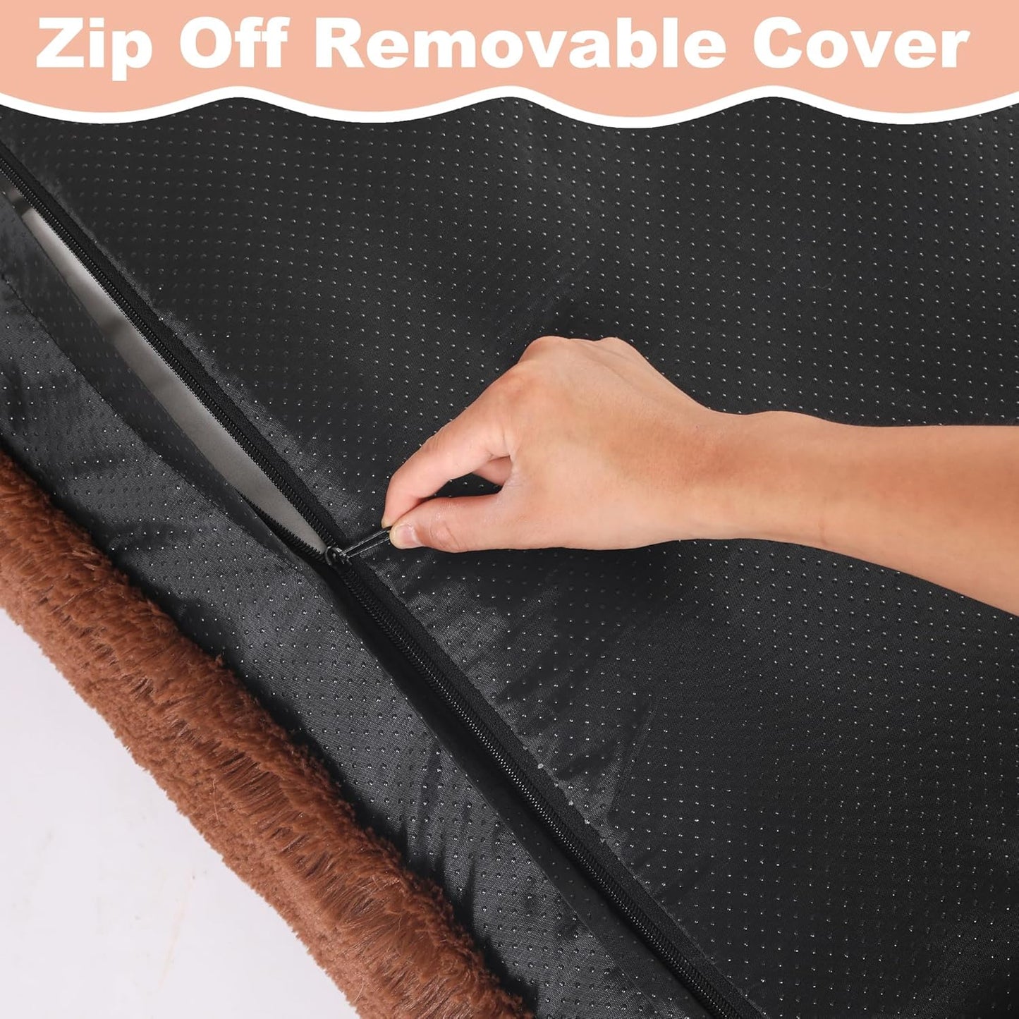 Bedfolks Waterproof Dog Crate Pad, Plush Dog Kennel Bed with Removable Cover, Faux Fur, Washable, 23"x18", Solid Brown