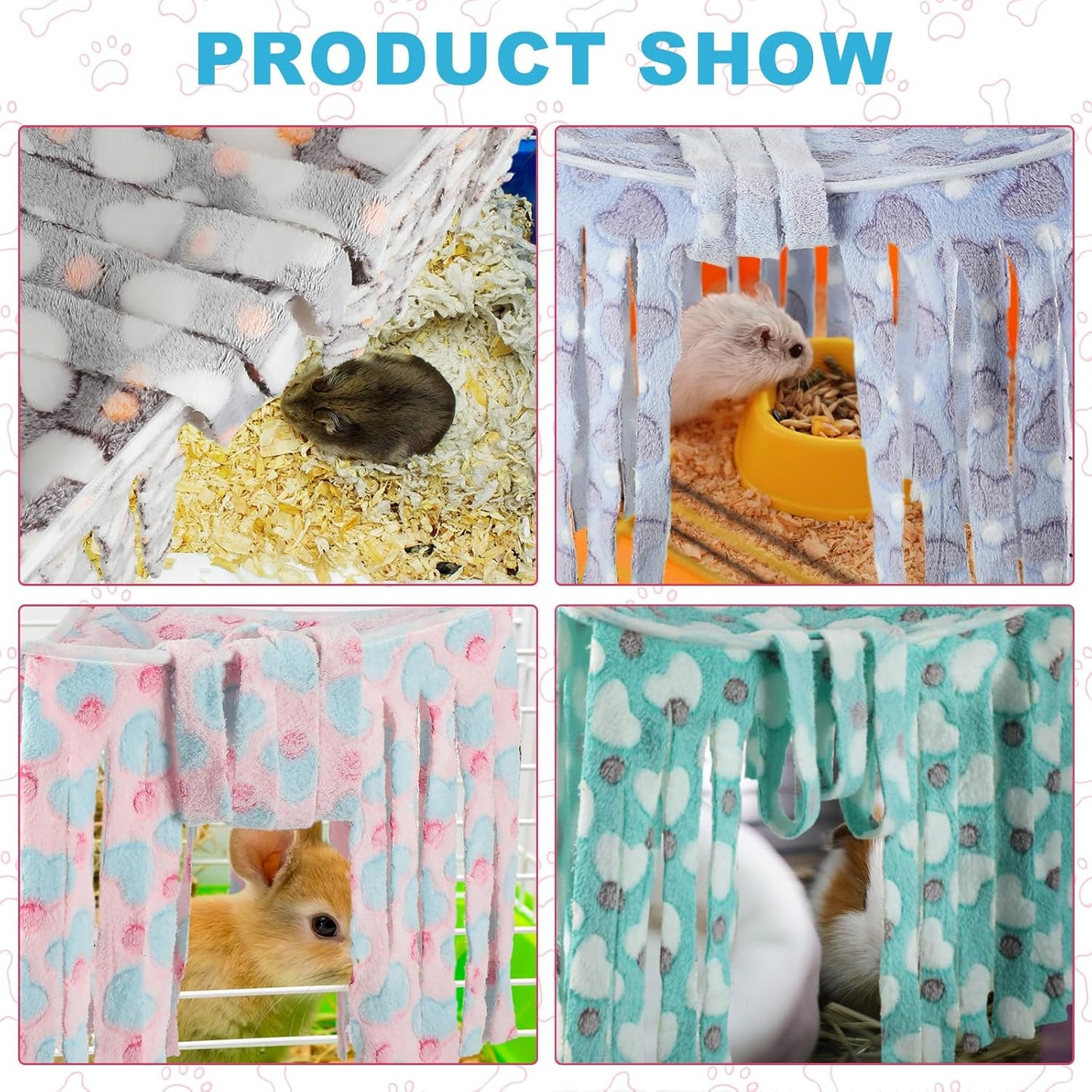 Huwena 4 Pcs Guinea Pig Hideout Heart Fleece Hideaway Toys Cage Accessories Small Animals Corner Triangular Hammock Hamster Ferret Playing Sleeping Bed for Hedgehog Bunny Chinchillas