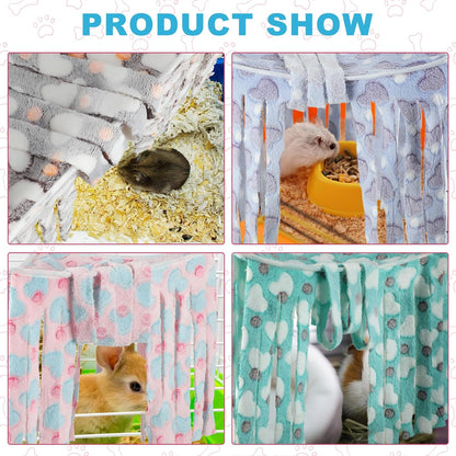Huwena 4 Pcs Guinea Pig Hideout Heart Fleece Hideaway Toys Cage Accessories Small Animals Corner Triangular Hammock Hamster Ferret Playing Sleeping Bed for Hedgehog Bunny Chinchillas