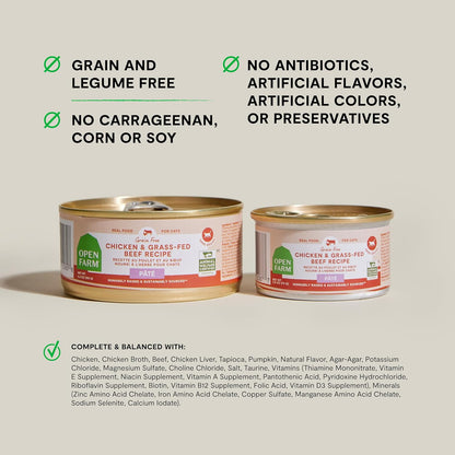 Open Farm Canned Cat Food, Pate for Complete & Balanced Nutrition, Grain-Free and Legume-Free Wet Cat Food, Chicken & Beef Recipe, 5.3oz Cans (Case of 12)