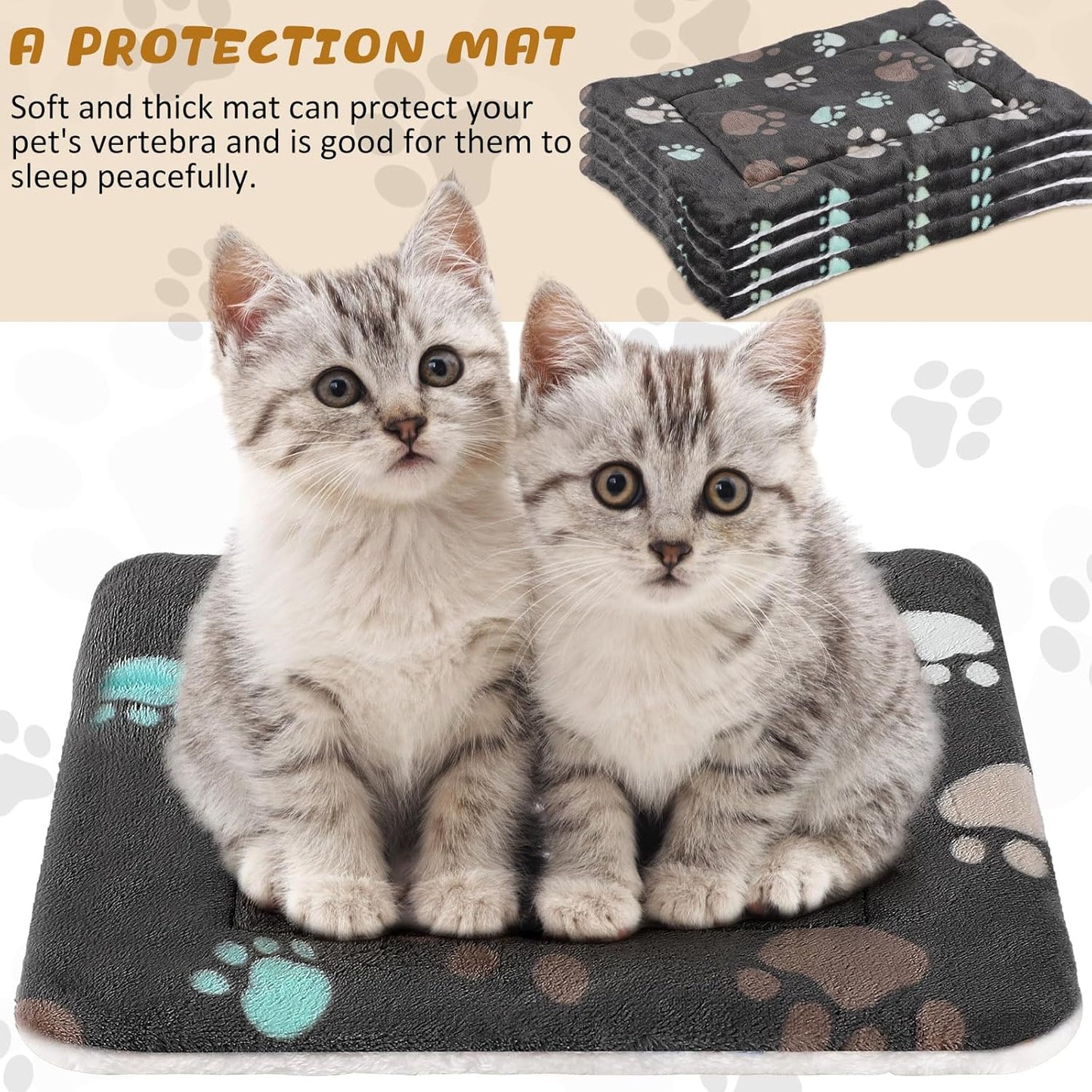 Tuanse 4 Pack Ultra Soft Dog Cat Bed Mat with Cute Prints Reversible Fleece Dog Crate Kennel Pad Cozy Washable Thickened Hamster Guinea Pig Pet Bed Mat for Small Animals(13 x 19 Inches,Black)