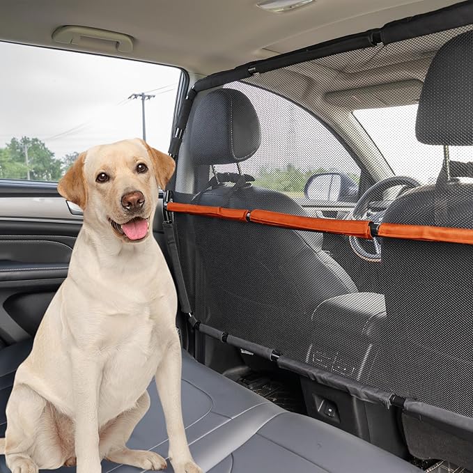 Dog Car Barrier, 56" Wide See Through Car Back Seat Cargo Area Pet Restraint Divider, Travel Trunk Mesh Car Net Barrier Screen Separator for Dogs, Ideal for SUVs Trucks Full Sized Sedans