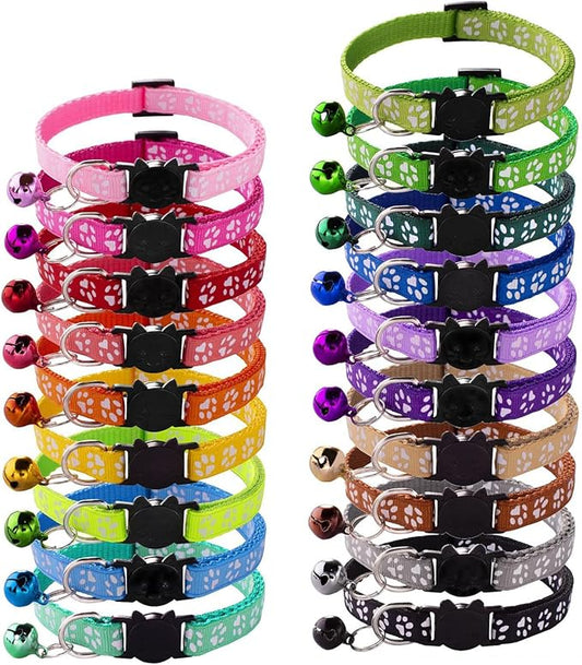 19Pcs Puppy ID Collars with Bell Adjustable 19-32cm, Soft Nylon Adjustable Breakaway Identification Collars for Newborn Pets