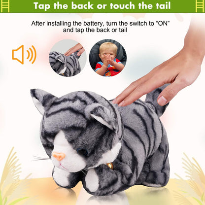 Pattern Gray Robot Cat Plush Cat Stuffed Animal Interactive Cat, Meow Kitten Touch Control, Electronic Cat Pet, Robotic Cat Cat Kitty Toy, Animated Toy Cats for Girls Baby Kids L:12"