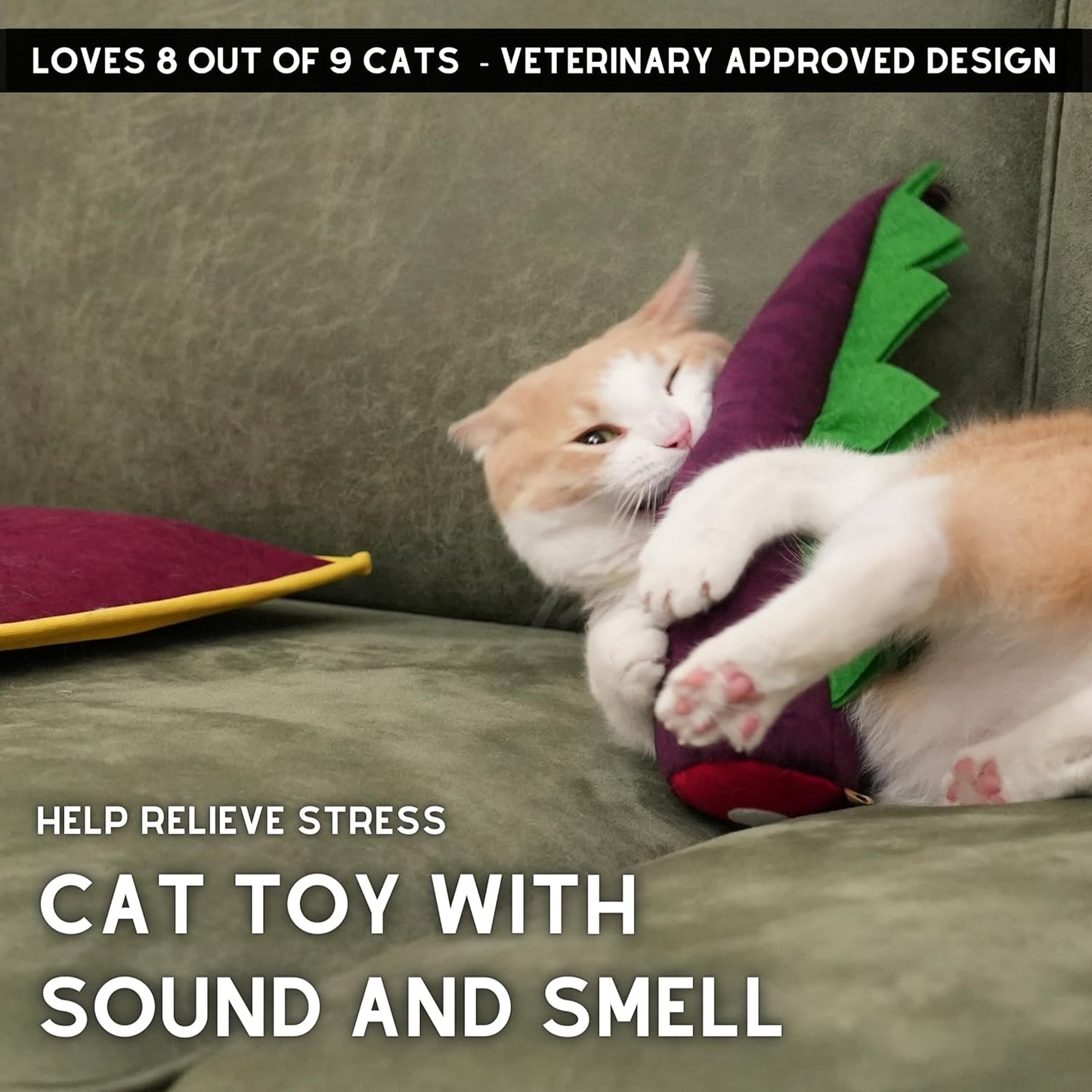 Large Cat Toy Dino, Catnip Matatabi Silvervine Filled Help Relief Stress Interactive Indoor Cat Kicker with Bell and Smell (Purple)