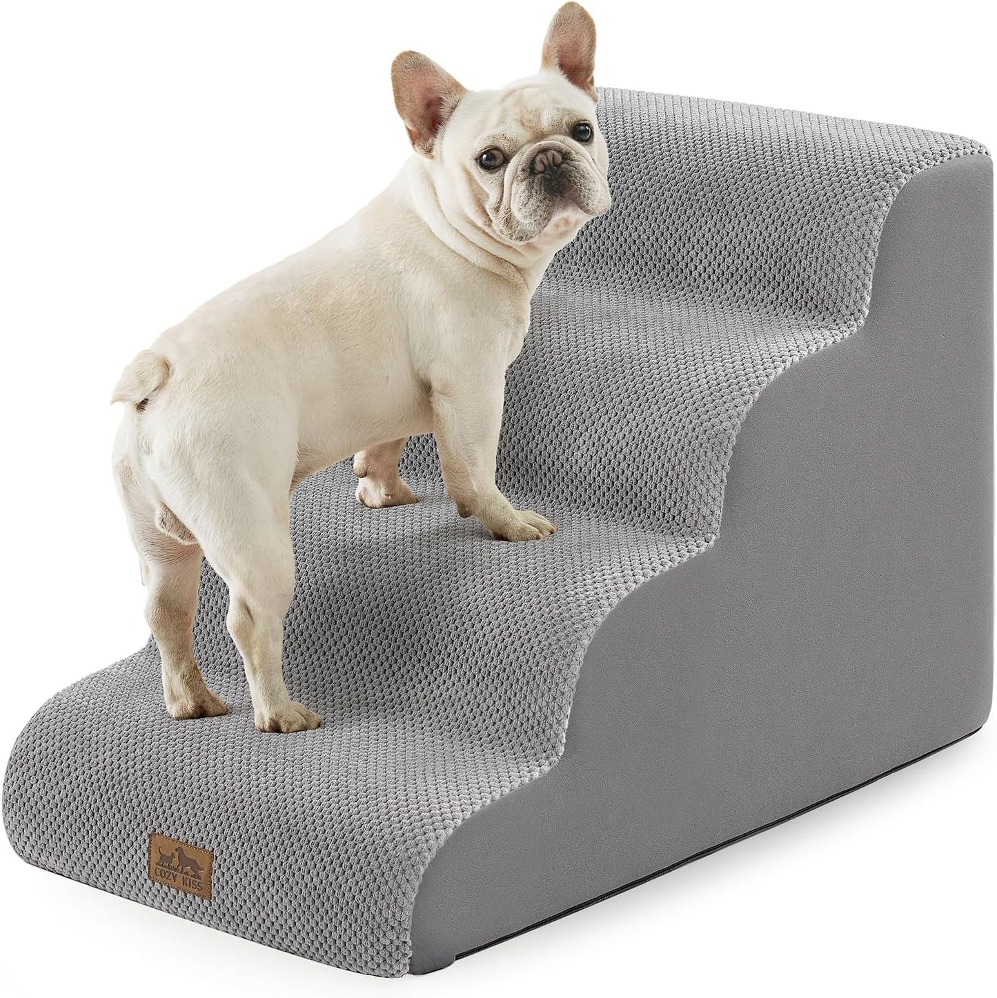 Dog Stairs for Small Dog 19.7" H, Pet Step for Puppy, Older Cat, Curved Ramp for High Bed or Car, Stairs with High Density Foam, Lightweight, Durable, 4 Step, 17.7x28x19.7 inch, Grey