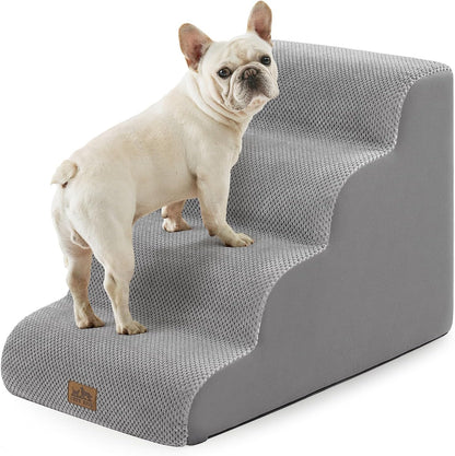 Dog Stairs for Small Dog 19.7" H, Pet Step for Puppy, Older Cat, Curved Ramp for High Bed or Car, Stairs with High Density Foam, Lightweight, Durable, 4 Step, 17.7x28x19.7 inch, Grey