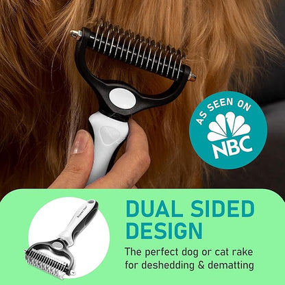 Maxpower Planet Pet Grooming Brush - Double-Sided Undercoat Rake for Dogs and Cats, Extra Wide, Reduces Shedding by 95%, White