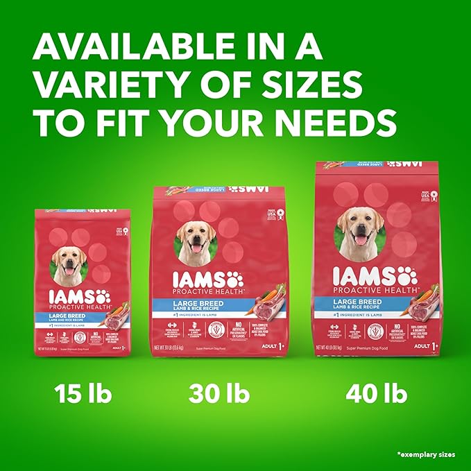 IAMS Proactive Health Large Breed Adult Dry Dog Food Lamb & Rice Recipe, 40 lb. Bag