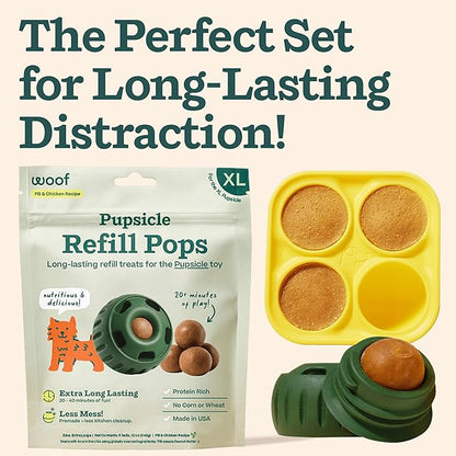 WOOF Starter Pack - Interactive Dog Toys for Boredom - Dog Treat Molds Silicone - Chicken-Flavored Healthy Treats for Dogs - Pupsicle Doggy Enrichment Toy - for XL Pups - 25-75 lbs