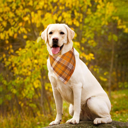 ADOGGYGO Fall Dog Bandanas 2 Pack, Halloween Thanksgiving Holiday Pet Scarf, Multiple Sizes Offered, Orange Plaid Fall Bandana for Large and X-Large Dogs (X-Large)