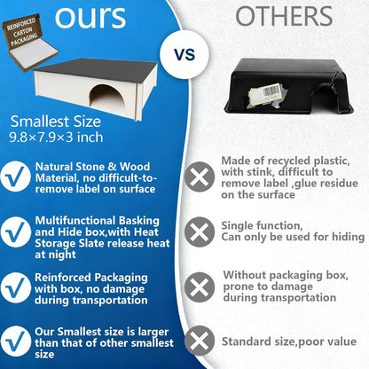 Large Snake Hide with Slate Reptile Hide Box Ball Python Hide 9.8×7.9×3" (M) Reptile Hides Snake Hides for Ball Pythons 100% Natural Stone & Wood Reinforced Packaging