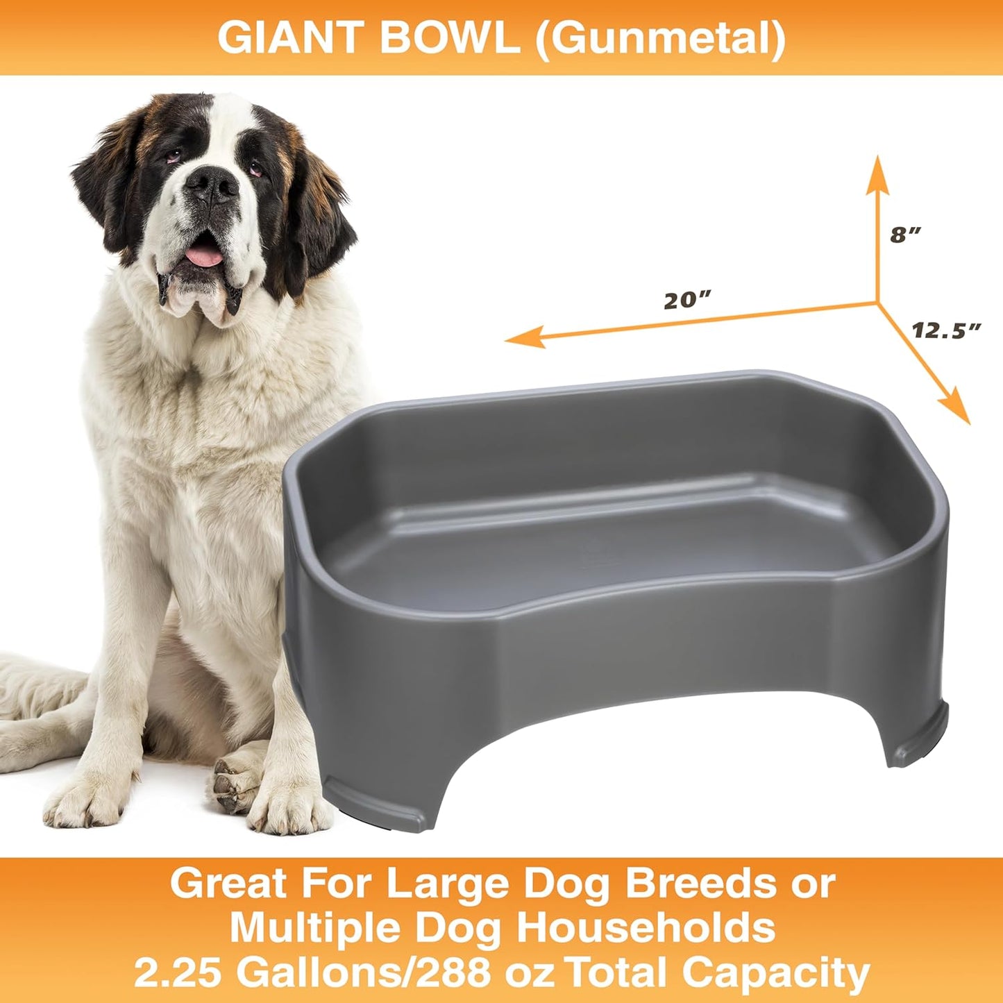 Neater Pet Brands Extra Large Water Bowl for Dogs, Outdoor Dog Water Bowl (2.25 Gallon Extra-Large Capacity), Big Trough Style Food Dish for Indoors or Outside, No Spill Large Dog Bowls, Gunmetal Grey