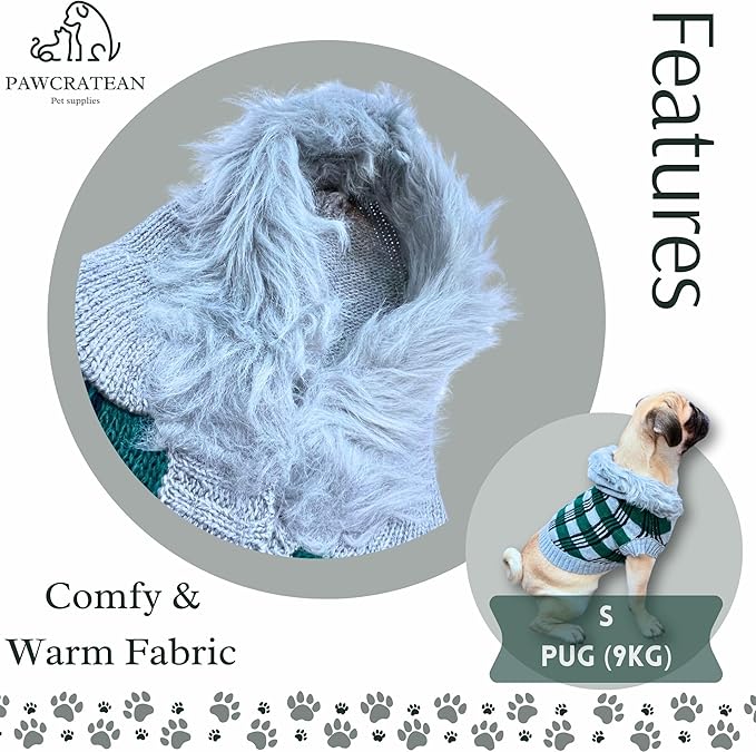 Cute Sweater for Dogs and Cats Soft Flannel Pet Outfit Warm and Cozy Animal Hoodie Small to Large Pet Clothes for Halloween Parties and Everyday Wear (Small, Green Checkered with Hat)