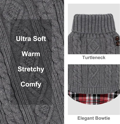 KYEESE Dog Sweater Soft Pullover Dog Sweaters for Small Dogs Male Warm Turtleneck Small Dogs Sweater with Gingham Patchwork Stretchy Knitwear Cat Clothes Thick Pet Coat for Fall Winter Cold Weather