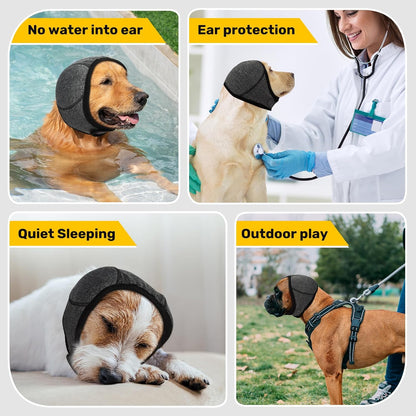 Dog Ear Muffs Noise Protection, No Flap Ear Wraps Cover for Dogs Bath Grooming, Adjustable Dog Calming Hoodie Hematoma Anxiety Firework Thunder,Waterproof Dogs Shower Cap Drying Swimming Bathing (SM)