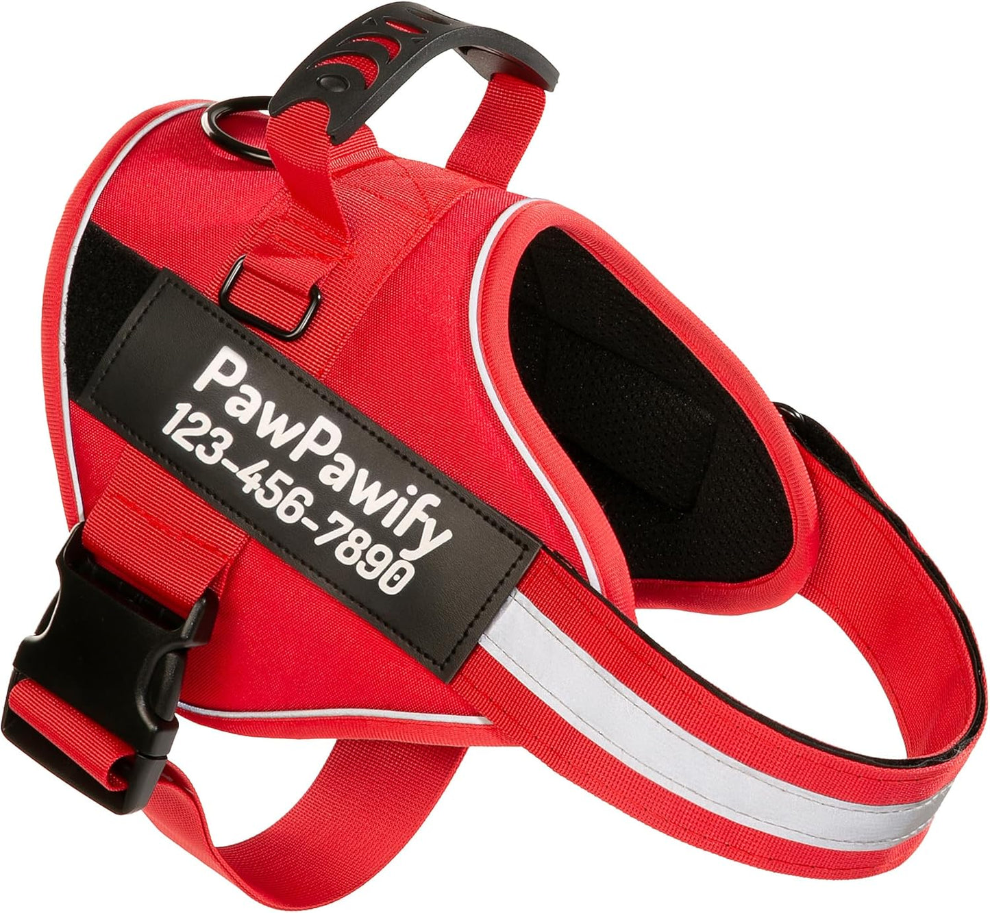 PawPawify Custom No Pull Dog Harness with Name and Phone Number, Heavy Duty Personalized Pet Vest to Prevent Tugging, Pulling, or Choking, Training and Walking (New Red, XS (Chest 14-17in))