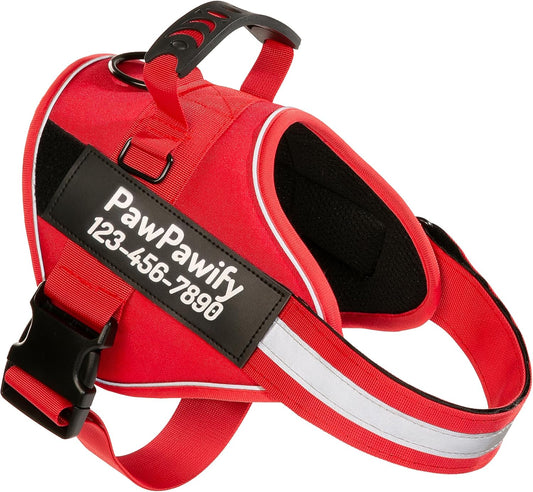 PawPawify Custom No Pull Dog Harness with Name and Phone Number, Heavy Duty Personalized Pet Vest to Prevent Tugging, Pulling, or Choking, Training and Walking (New Red, XS (Chest 14-17in))