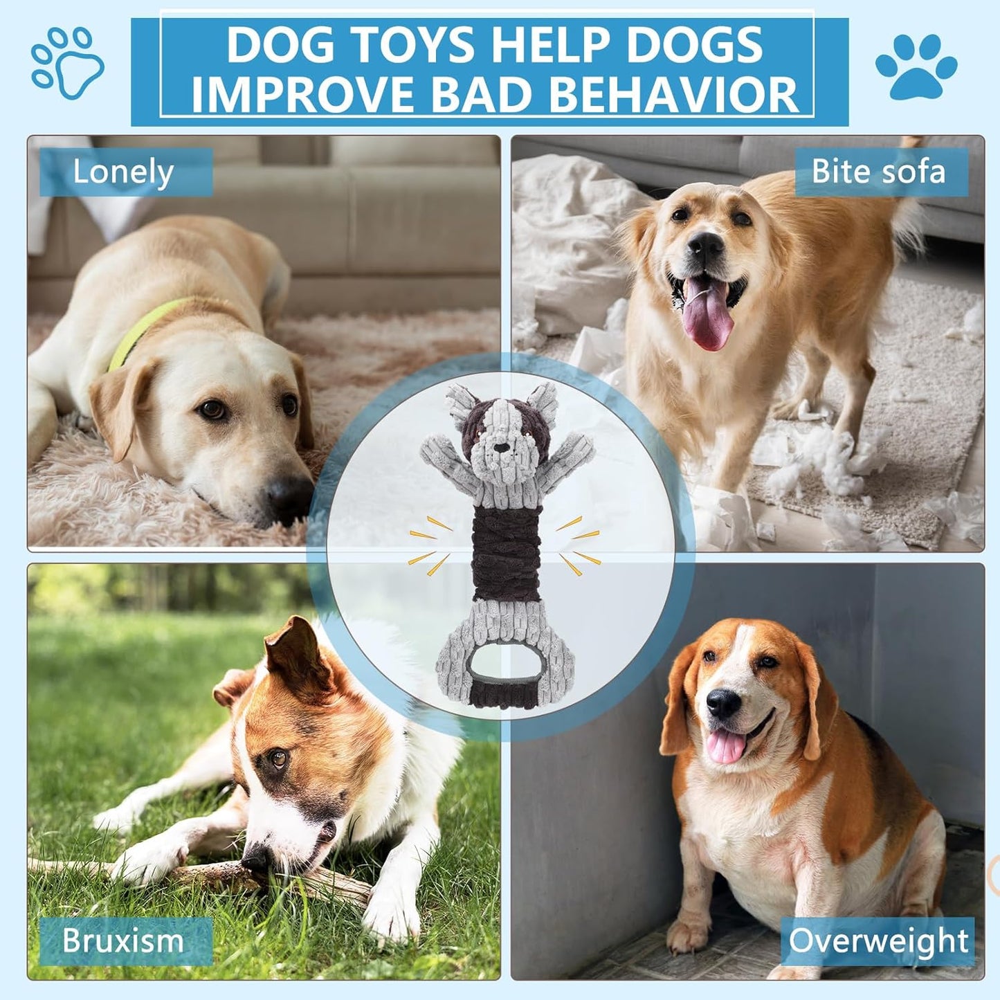 Plush Dog Squeak Toys with Crinkle Paper - Pull Interactive Tug of War Dog Toy, Great for Dental Health, Strengthening Bonds and Anxiety Relief for Puppies, Small, Medium, Large Dogs