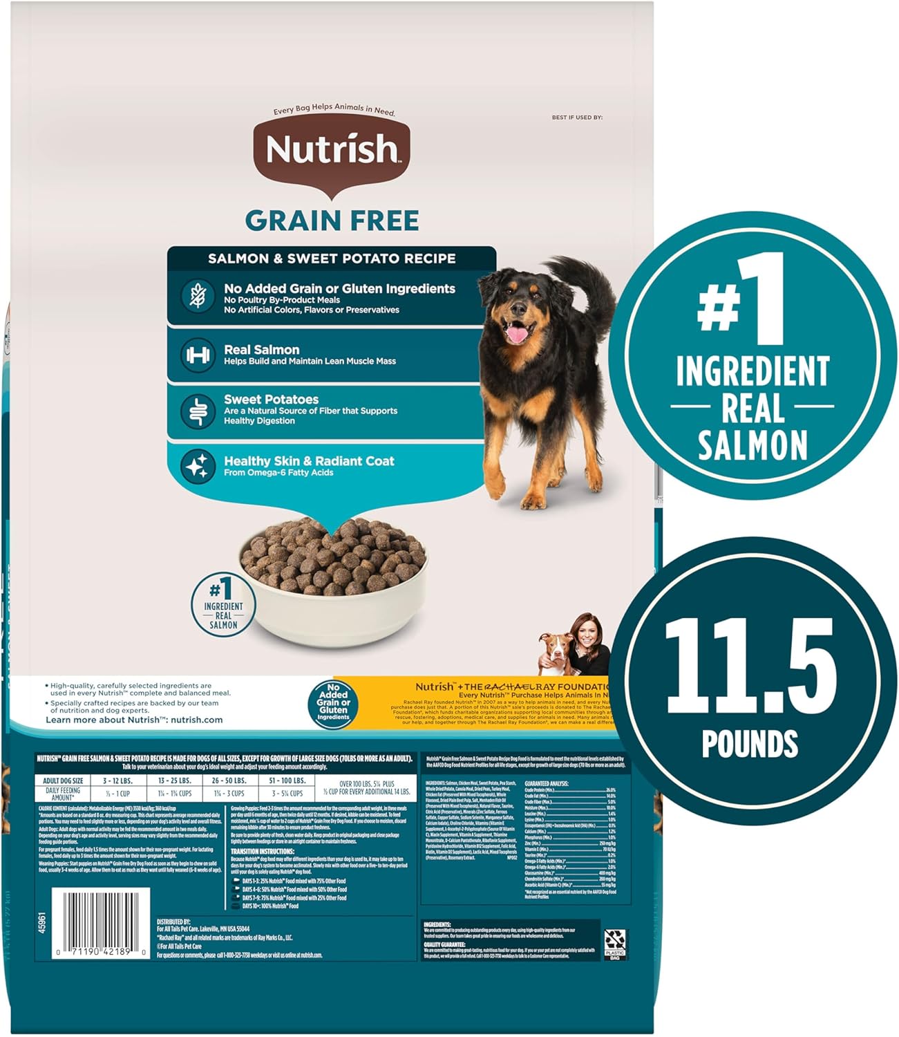Nutrish Grain Free Salmon & Sweet Potato Recipe Dry Dog Food, 11.5 lb. Bag, Packaging May Vary (Rachael Ray)