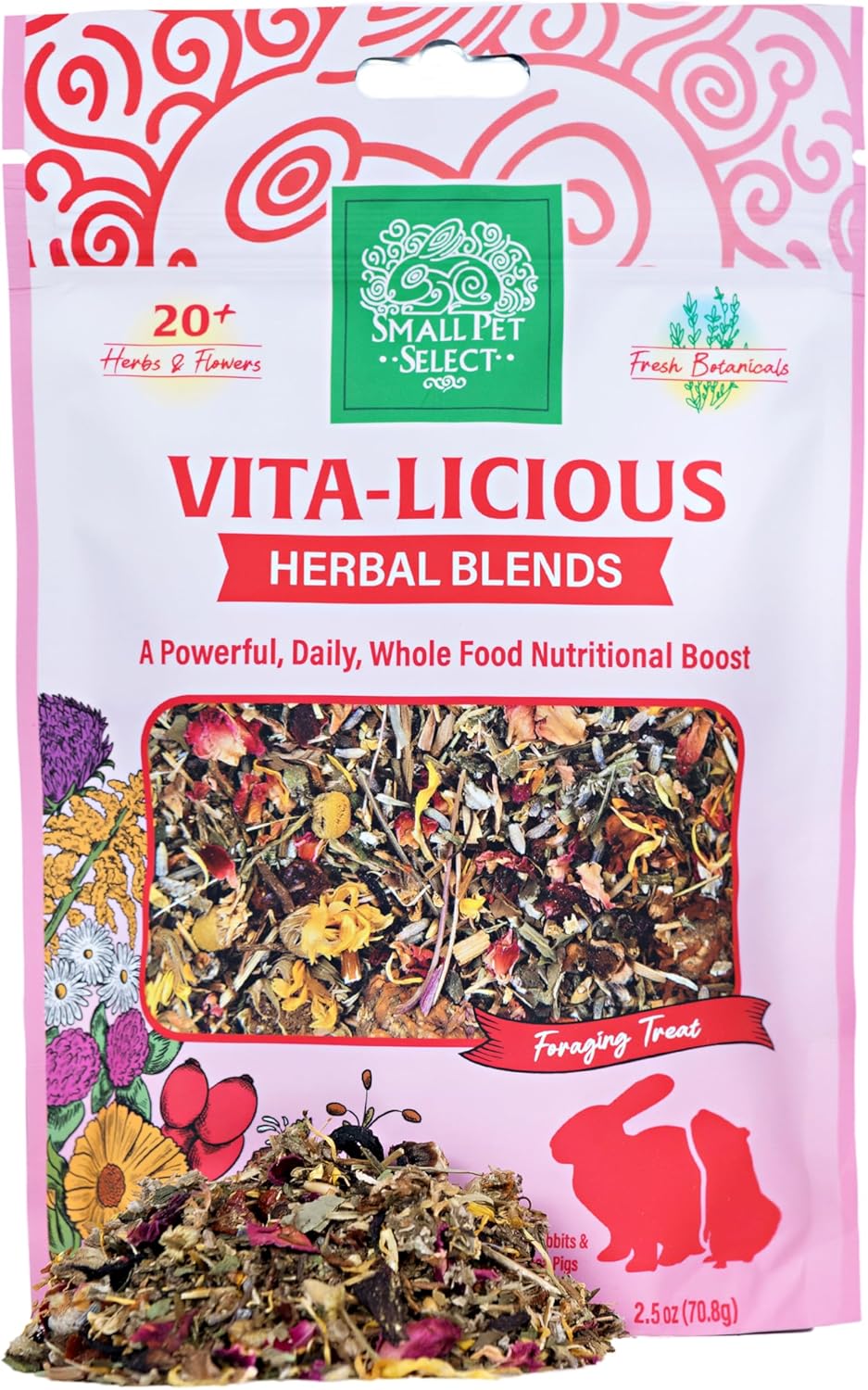 Small Pet Select - Vita-Licious Herbal Blend, a Natural Herbal Treat for Rabbits, Guinea Pigs, Hamsters, Gerbils, and Mice, 2.5oz